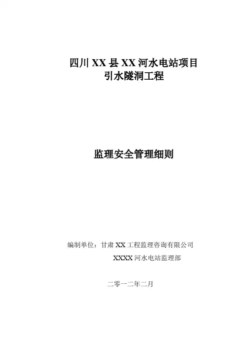 水电站项目引水隧洞工程监理安全管理细则