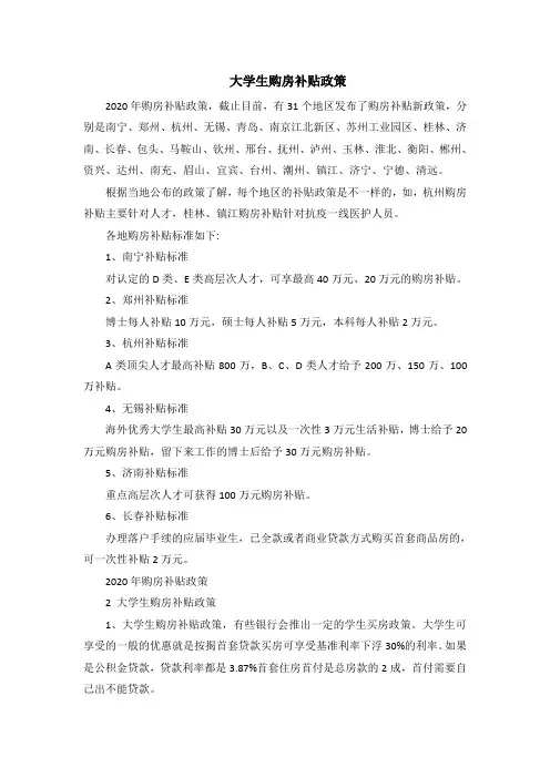 大学生购房补贴政策