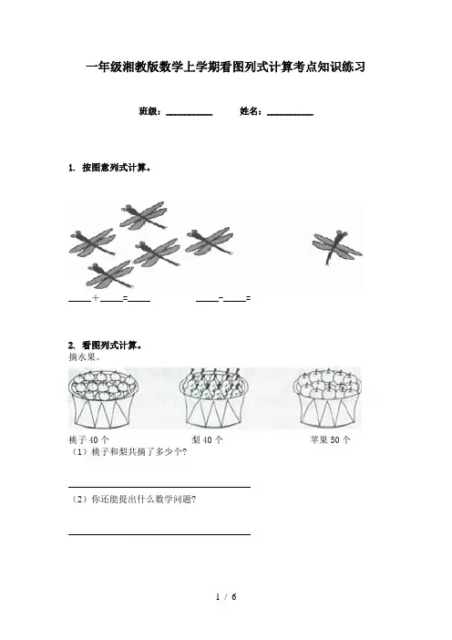 一年级湘教版数学上学期看图列式计算考点知识练习