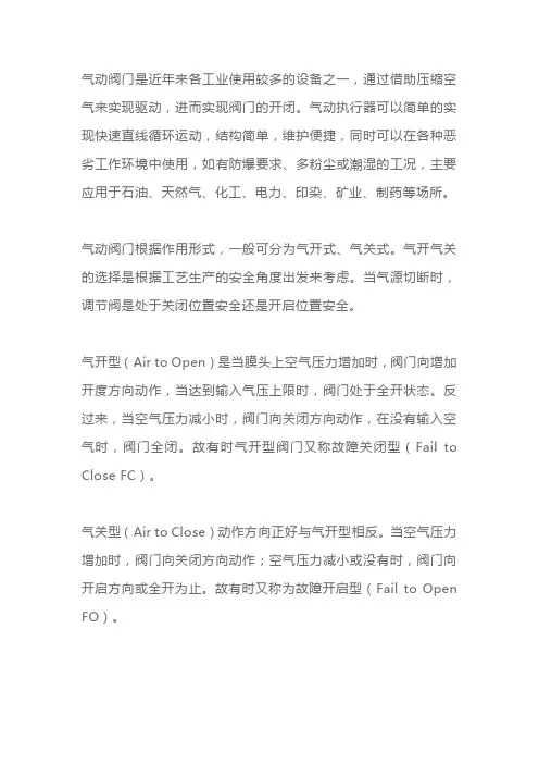 气动阀门故障位置(FO、FC、FL)的解释说明