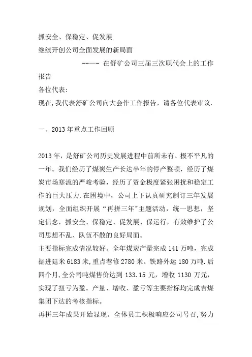 煤矿企业职代会工作报告