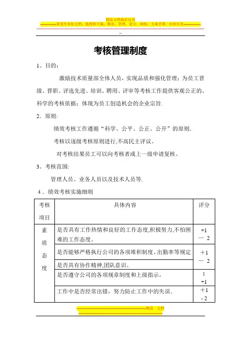 技术质量部绩效考核管理制度