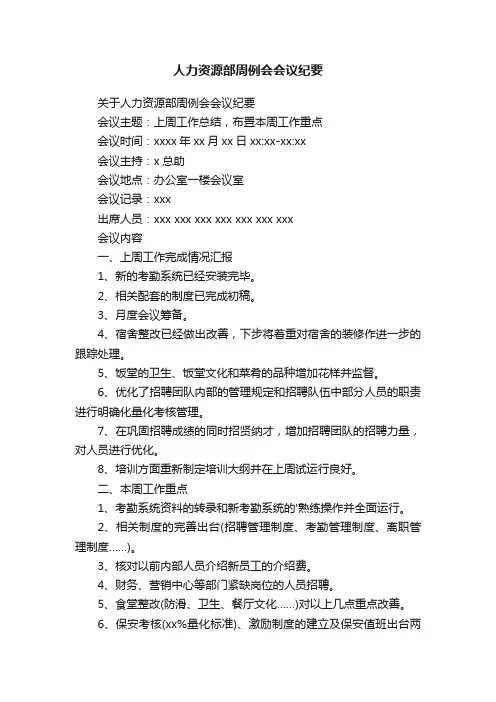 人力资源部周例会会议纪要
