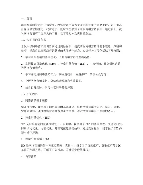 中级网络营销实训报告总结