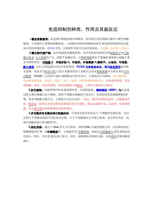 抗排异反应药物及副作用Word 文档