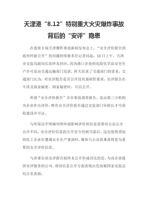 天津港“8.12”特别重大火灾爆炸事故背后的“安评隐患”