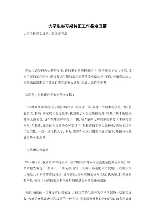 大学生实习期转正工作鉴定五篇