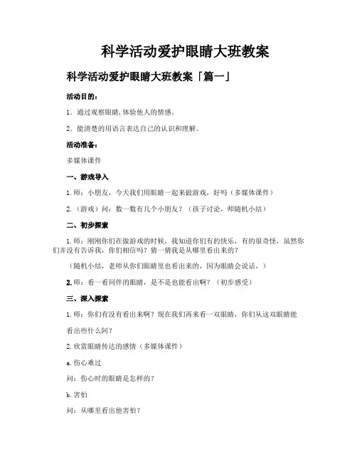 科学活动爱护眼睛大班教案