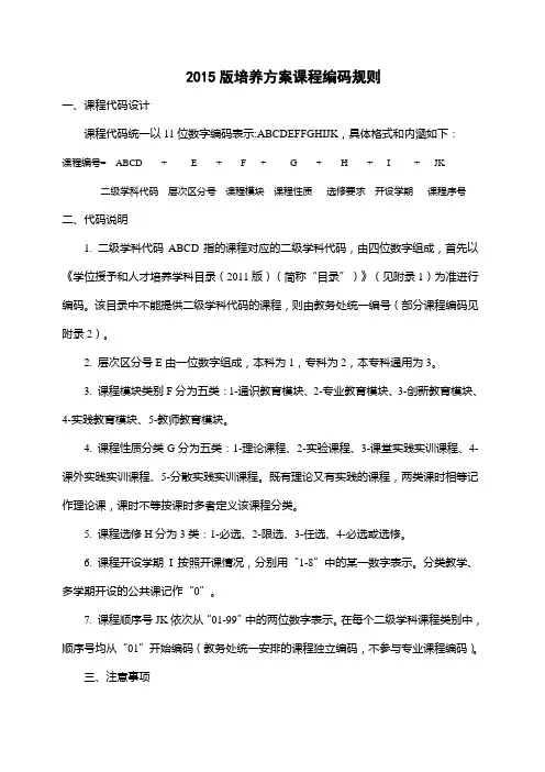 2015年版培养方案课程编码规则程编码规则20150422