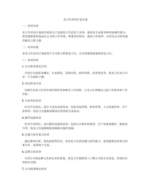 见习生培训计划方案