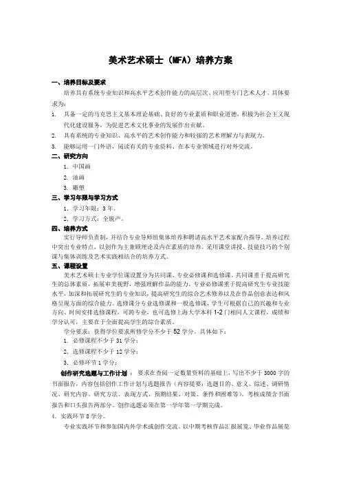 美术艺术硕士(MFA)培养方案