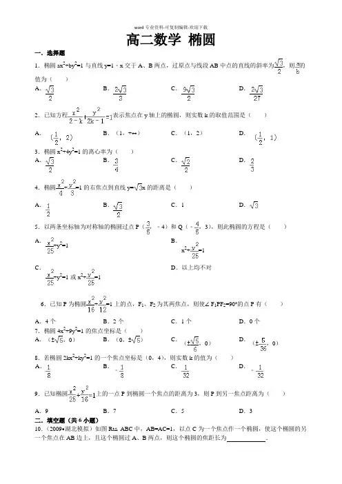 高二数学--椭圆训练试卷(含答案)