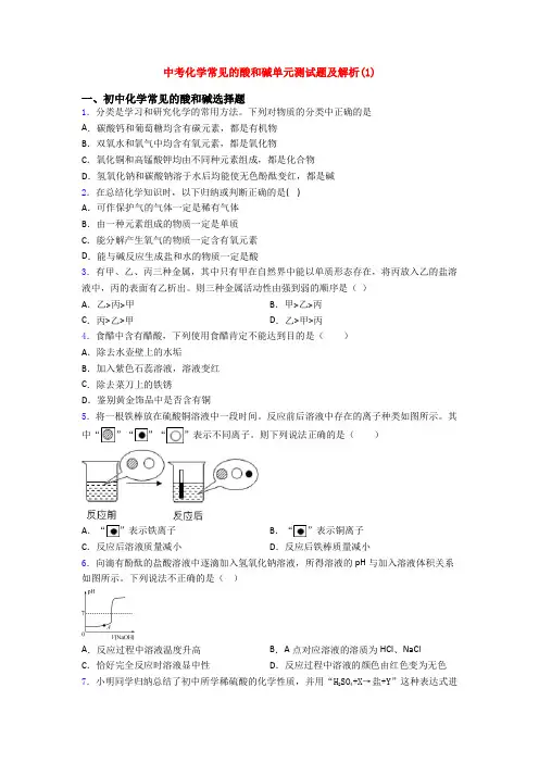 中考化学常见的酸和碱单元测试题及解析(1)
