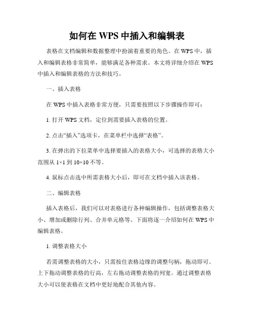 如何在WPS中插入和编辑表