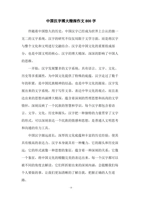 中国汉字博大精深作文800字