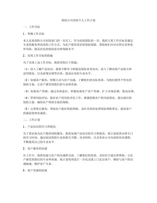 保险公司农险个人工作计划