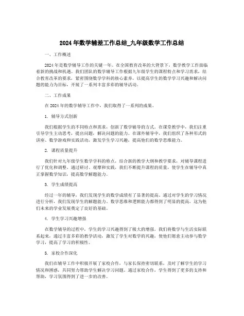 2024年数学辅差工作总结_九年级数学工作总结