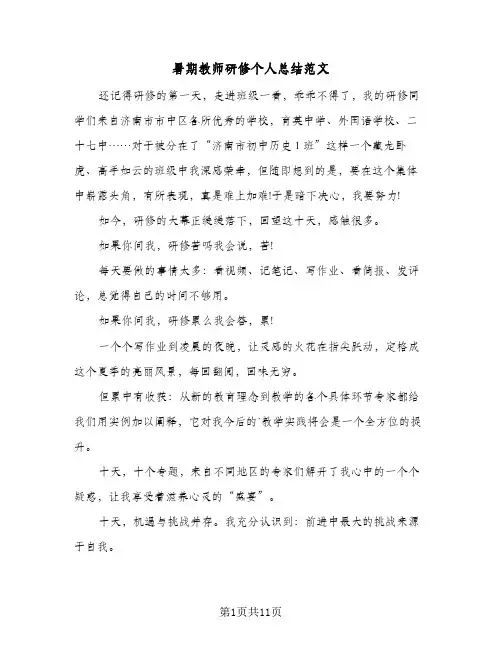 暑期教师研修个人总结范文(五篇)