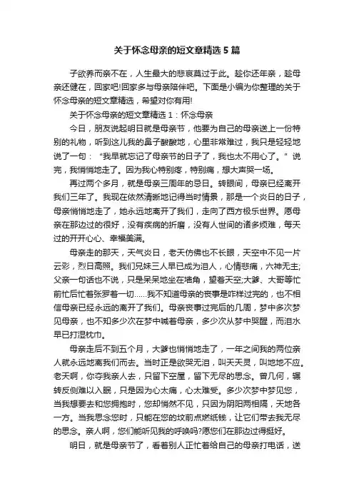 关于怀念母亲的短文章精选5篇