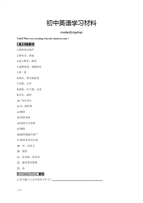 人教版英语八年级下册试题Unit5.What were you doing when the rainstorm came    