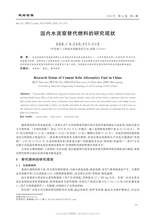 国内水泥窑替代燃料的研究现状