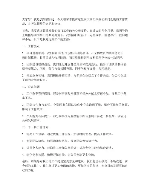 领导视察工作汇报发言稿