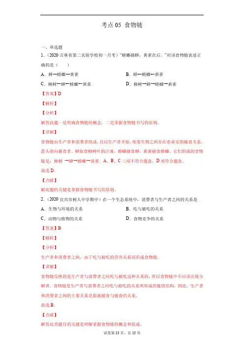 考点05 食物链-七年级《生物》(苏科版)