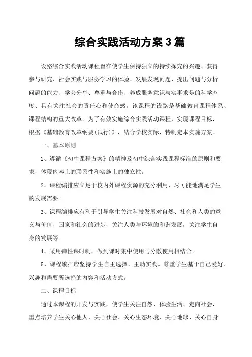 综合实践活动方案3篇