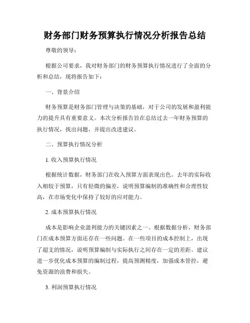 财务部门财务预算执行情况分析报告总结