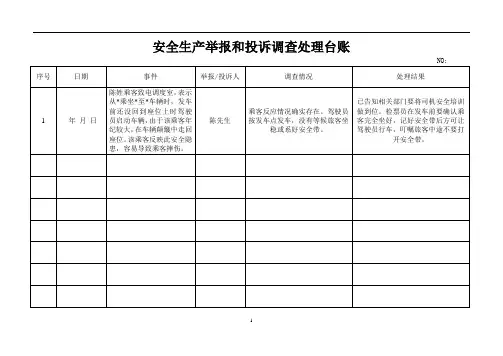 安全生产举报和投诉调查处理台账