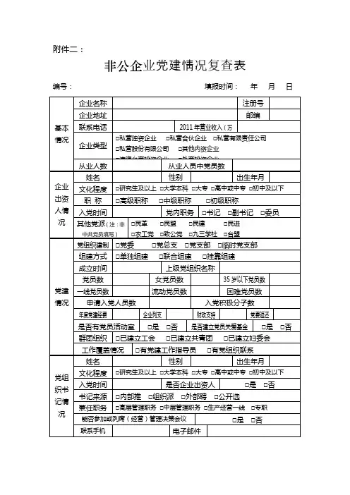 非公企业党建情况复查表