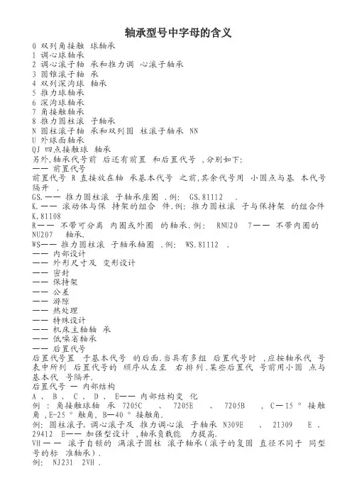 轴承型号中字母的含义
