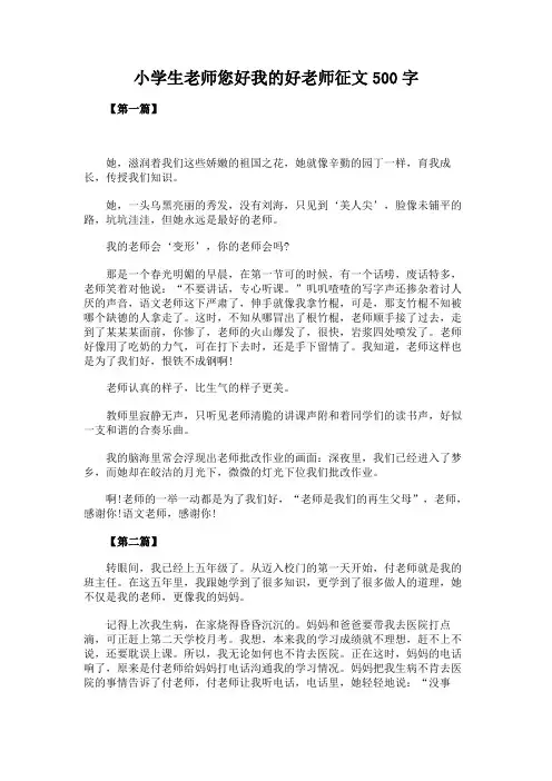 小学生老师您好我的好老师征文500字