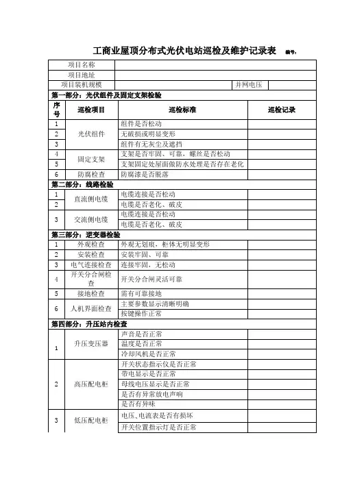 工商业屋顶分布式光伏电站巡检记录