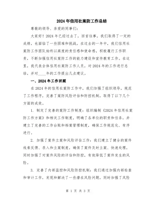 2024年信用社案防工作总结