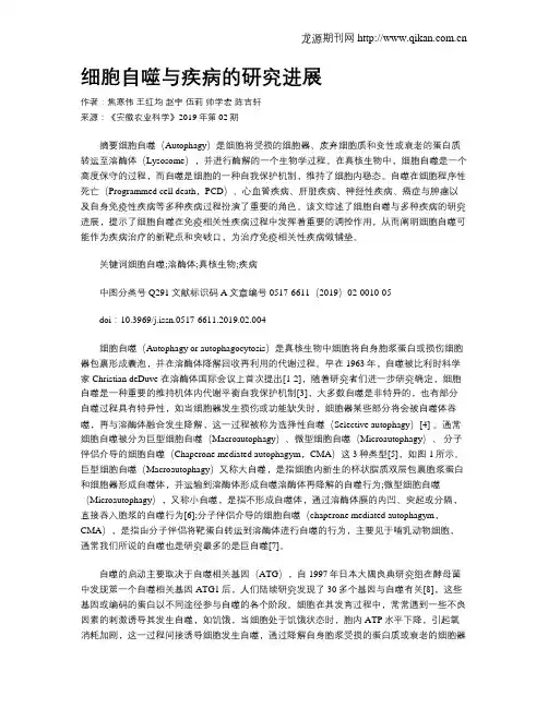 细胞自噬与疾病的研究进展