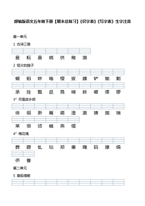 部编版语文五年级下册【期末总复习】《识字表》《写字表》生字注音