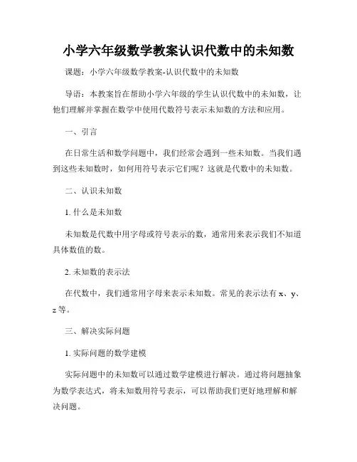 小学六年级数学教案认识代数中的未知数
