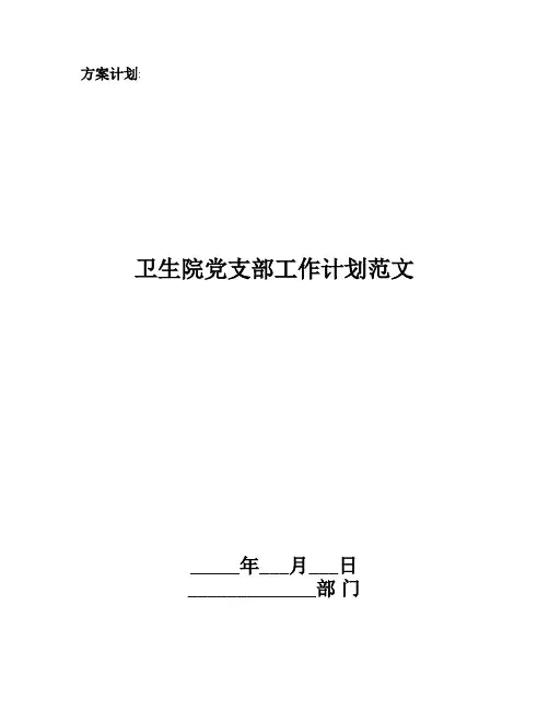 卫生院党支部工作计划范文
