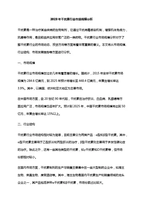 2023年干扰素行业市场规模分析