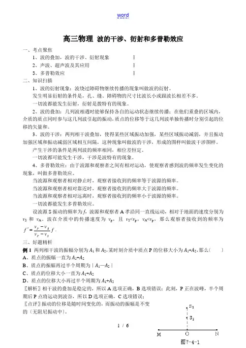 高三物理 波的干涉、衍射和多普勒效应