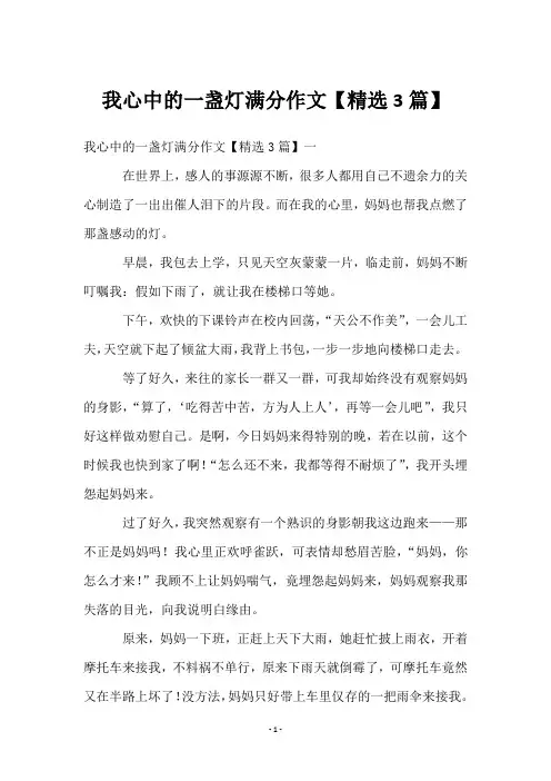 我心中的一盏灯满分作文【3篇】