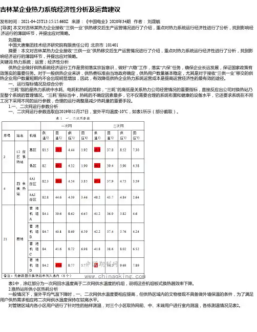 吉林某企业热力系统经济性分析及运营建议