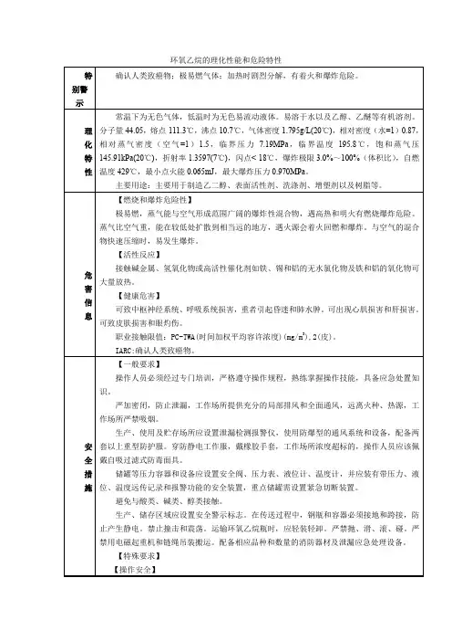 环氧乙烷的理化性能和危险特性