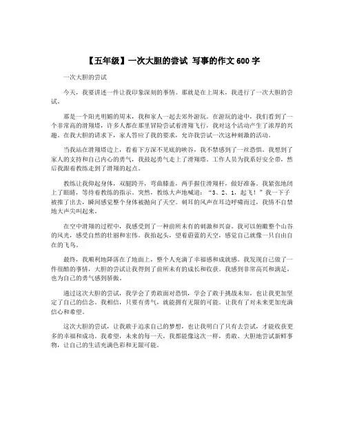 【五年级】一次大胆的尝试 写事的作文600字