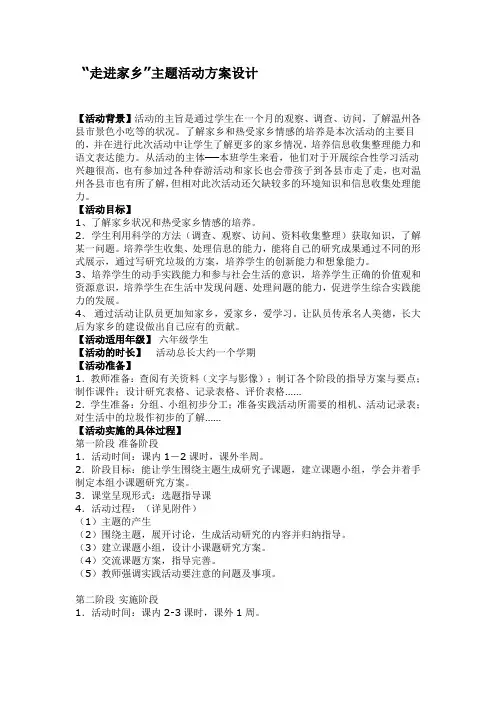 “走进家乡”主题活动方案设计