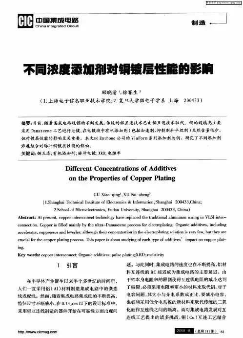 不同浓度添加剂对铜镑层性能的影响