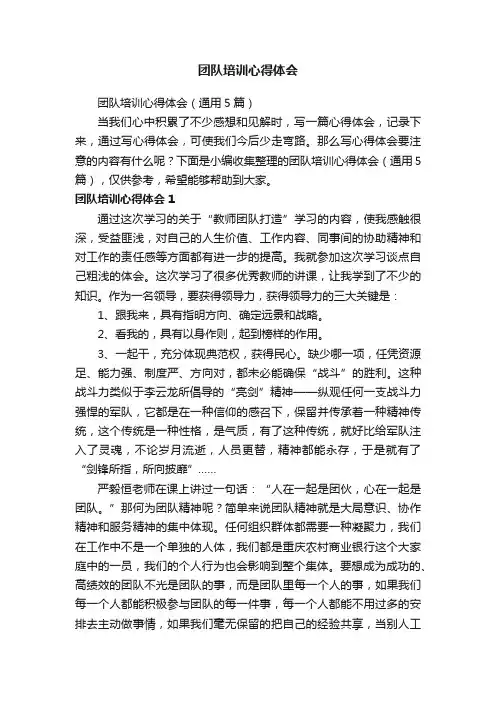团队培训心得体会（通用5篇）