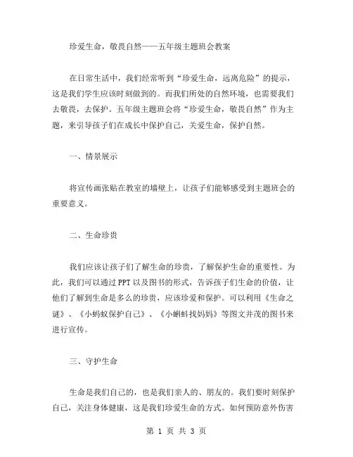 珍爱生命,敬畏自然——五年级主题班会教案