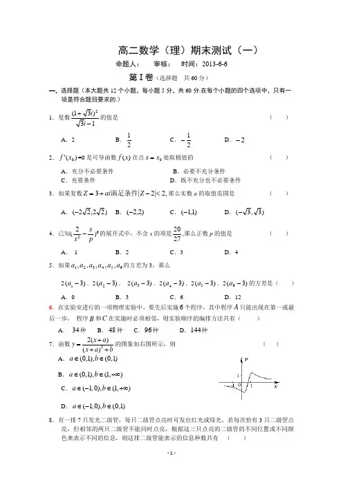 高二下学期理科期末复习模拟试题(1)